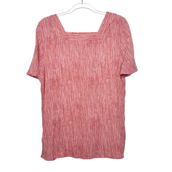 COMO BLU Ruffle Short Sleeve Blouse Square Neck Lightweight Pink Stripe Size L - Picture 3 of 6